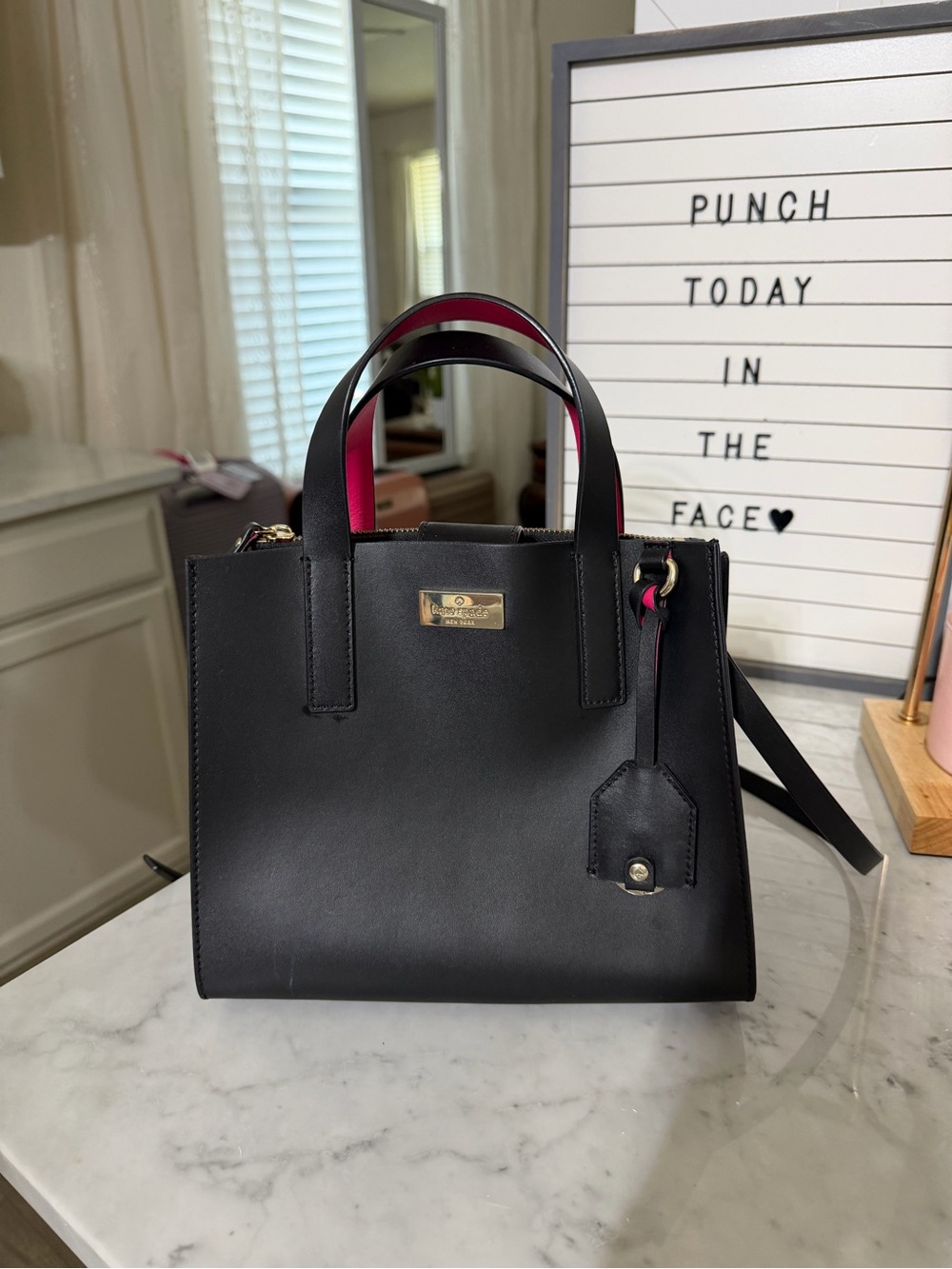 Kate Spade Arbour Hill Kyra Sweetheart Leather Crossbody Handbag Black Pink